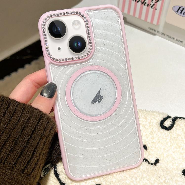 For iPhone 13 Diamond Lens Frame MagSafe Wave Texture Clear Phone Case