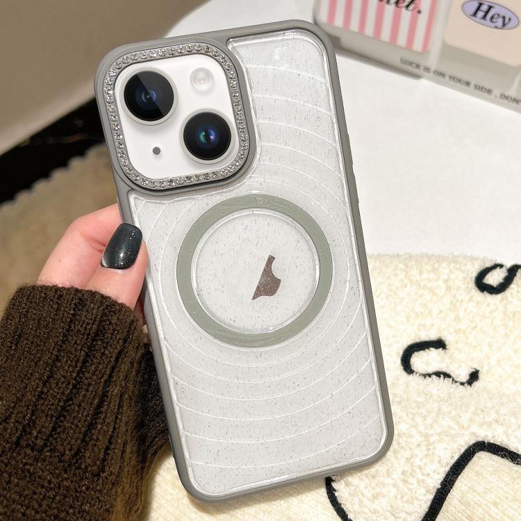 For iPhone 13 Diamond Lens Frame MagSafe Wave Texture Clear Phone Case
