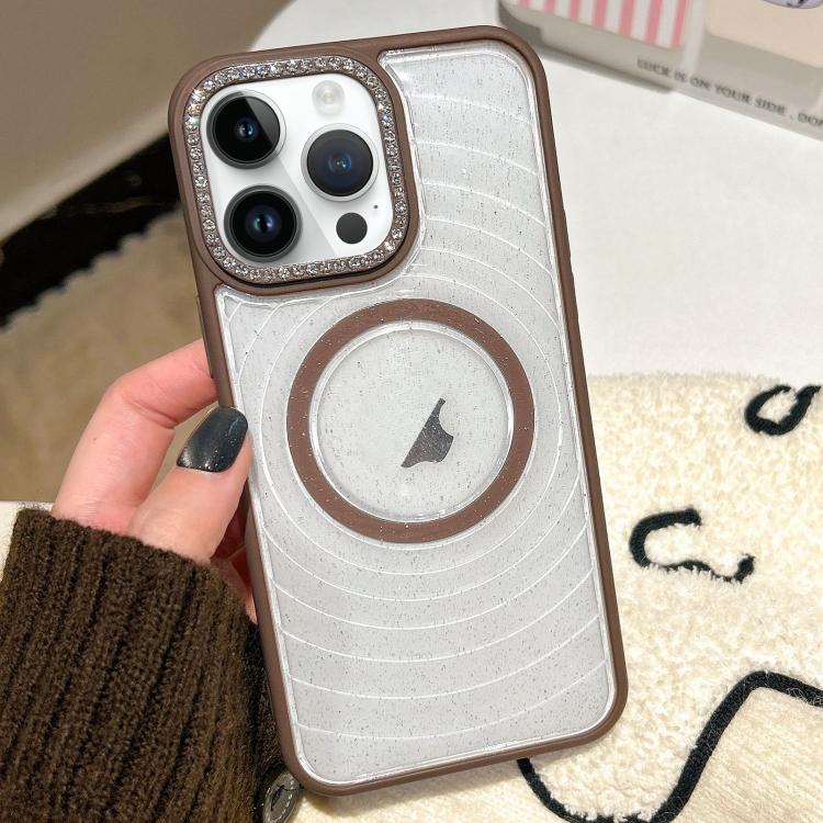 For iPhone 12 Pro Max Diamond Lens Frame MagSafe Wave Texture Clear Phone Case