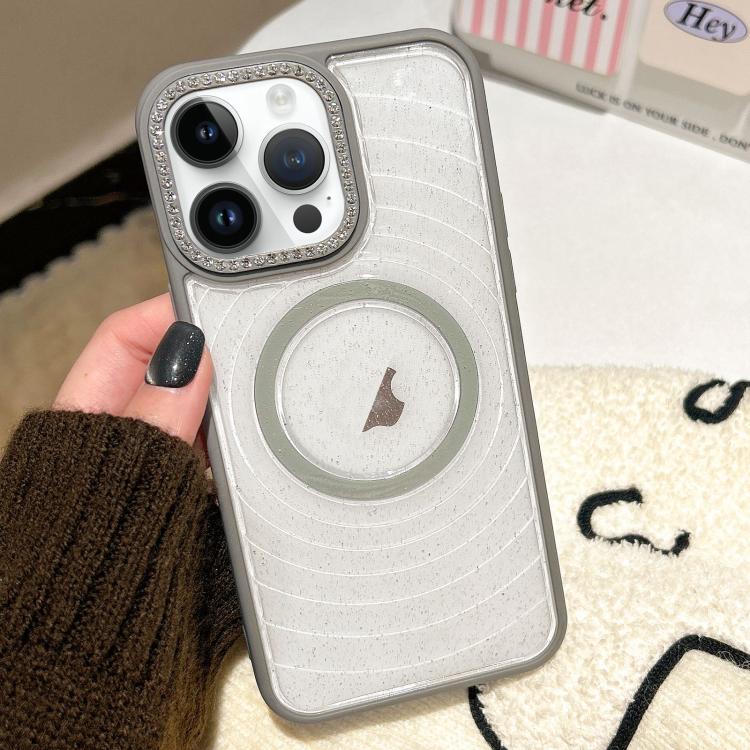 For iPhone 12 Pro Max Diamond Lens Frame MagSafe Wave Texture Clear Phone Case