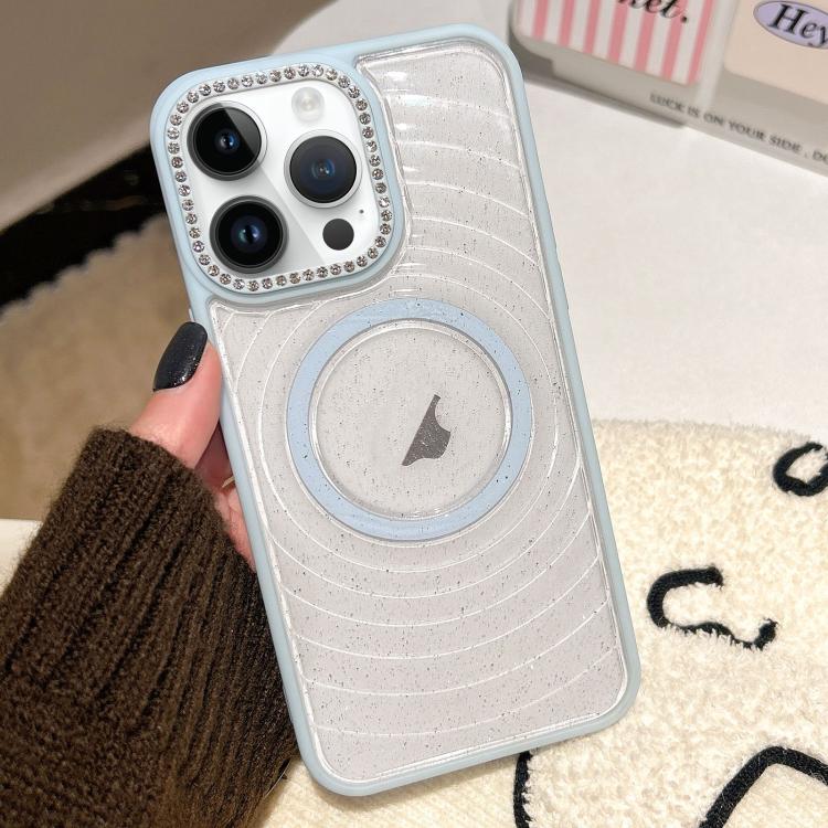For iPhone 12 Pro Diamond Lens Frame MagSafe Wave Texture Clear Phone Case