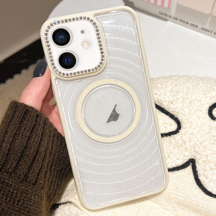 For iPhone 12 Diamond Lens Frame MagSafe Wave Texture Clear Phone Case