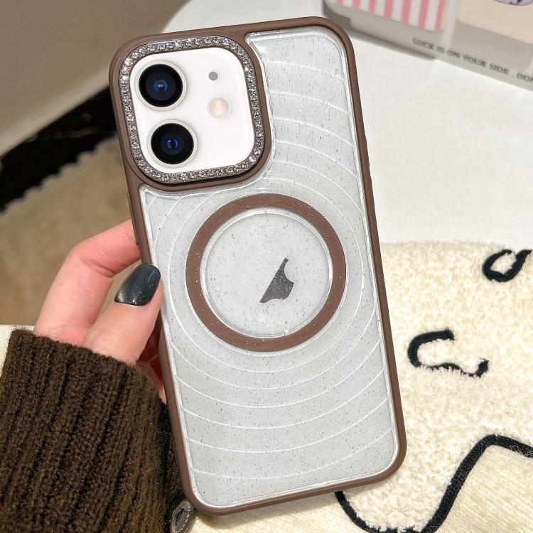 For iPhone 12 Diamond Lens Frame MagSafe Wave Texture Clear Phone Case