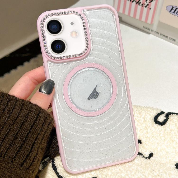 For iPhone 12 Diamond Lens Frame MagSafe Wave Texture Clear Phone Case