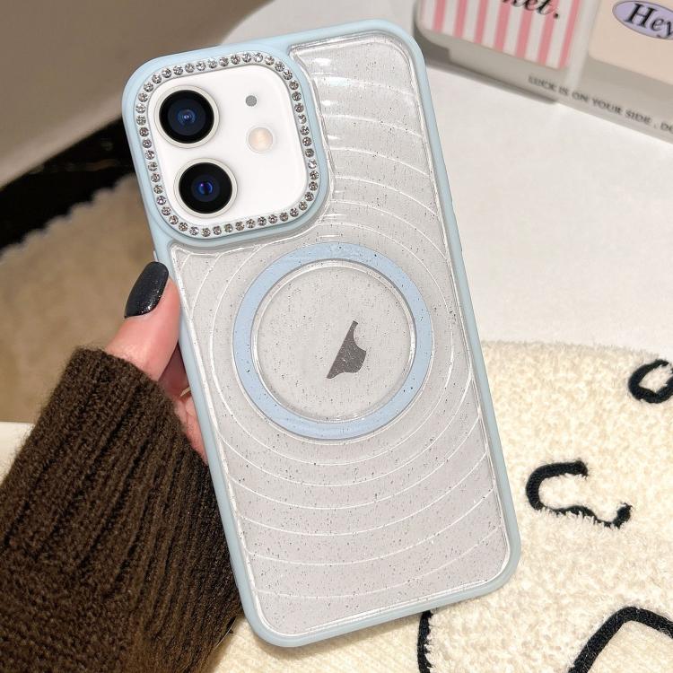 For iPhone 11 Diamond Lens Frame MagSafe Wave Texture Clear Phone Case