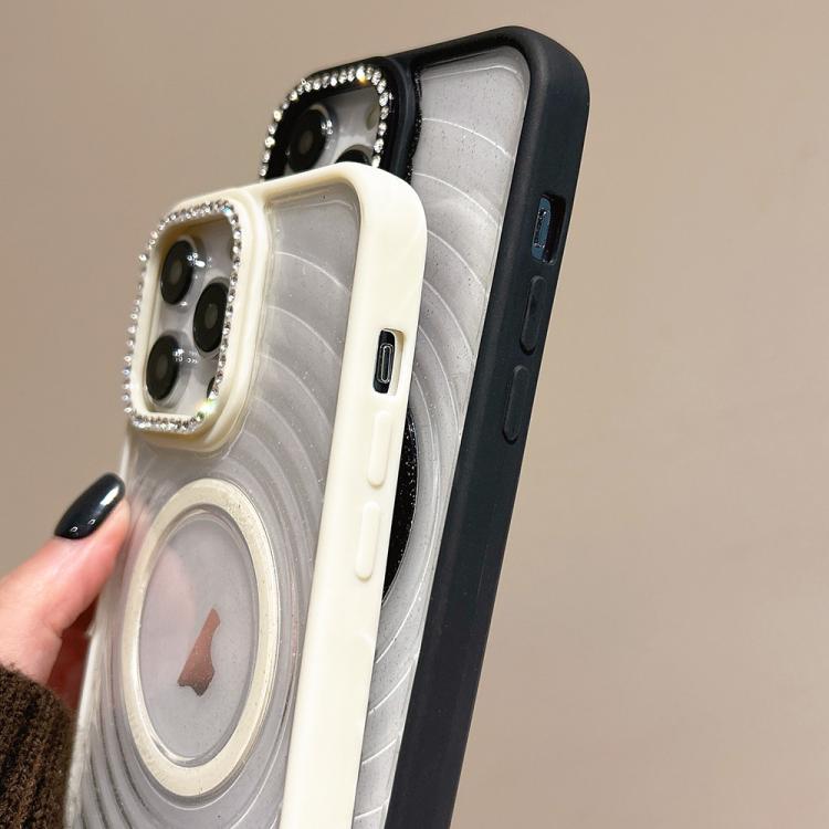 For iPhone 16 Pro Max Diamond Lens Frame MagSafe Wave Texture Clear Phone Case