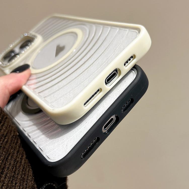 For iPhone 16 Pro Max Diamond Lens Frame MagSafe Wave Texture Clear Phone Case