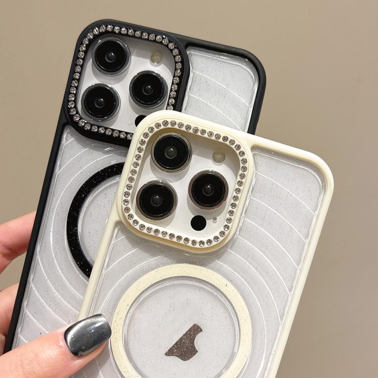 For iPhone 16 Pro Max Diamond Lens Frame MagSafe Wave Texture Clear Phone Case