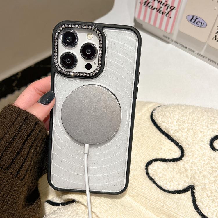 For iPhone 16 Pro Max Diamond Lens Frame MagSafe Wave Texture Clear Phone Case
