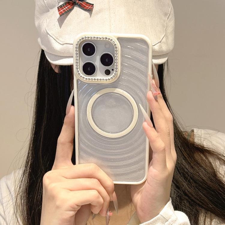 For iPhone 13 Pro Diamond Lens Frame MagSafe Wave Texture Clear Phone Case