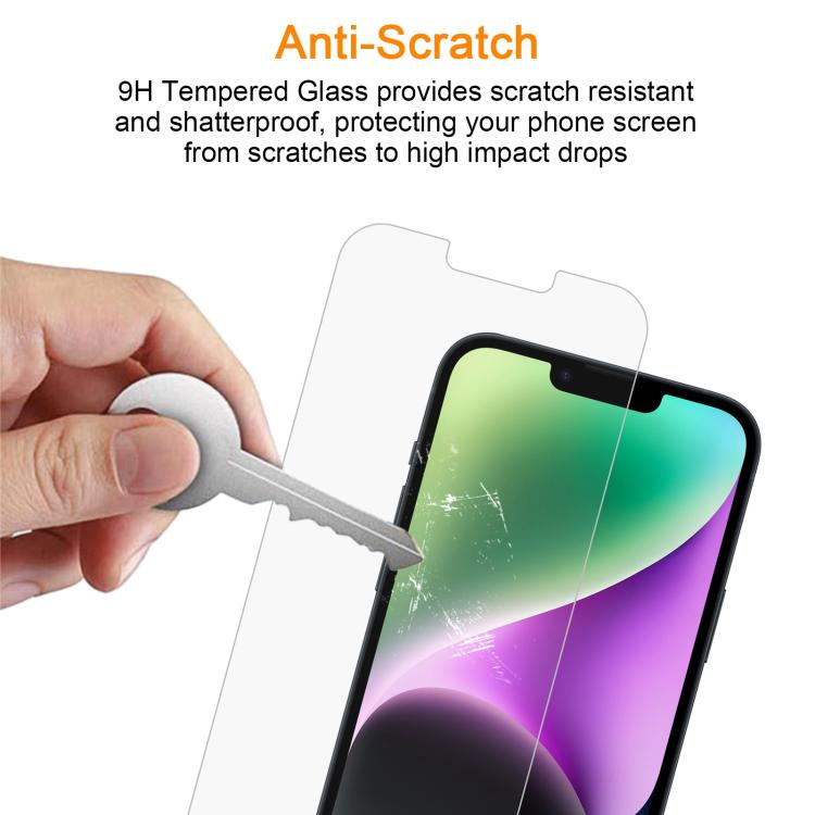 For iPhone 14 Plus 10pcs xDfind 0.26mm 9H 2.5D Middle Aluminum Tempered Glass Film