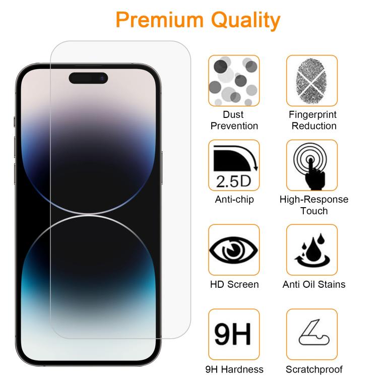 For iPhone 14 Pro 10pcs xDfind 0.26mm 9H 2.5D Middle Aluminum Tempered Glass Film