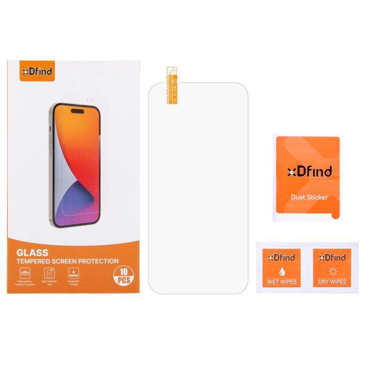 For iPhone 14 Pro 10pcs xDfind 0.26mm 9H 2.5D Middle Aluminum Tempered Glass Film