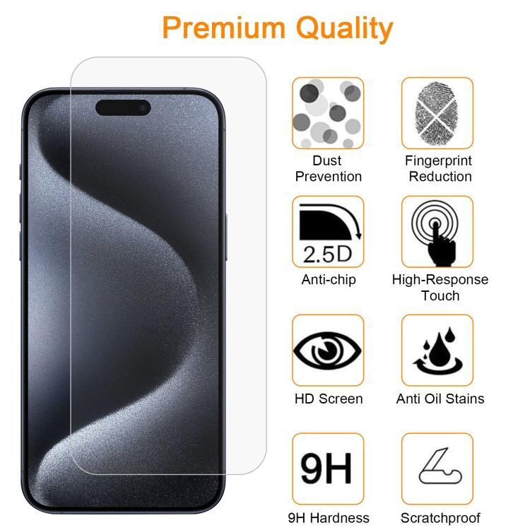 For iPhone 15 Plus / 15 Pro Max 10pcs xDfind 0.26mm 9H 2.5D Middle Aluminum Tempered Glass Film
