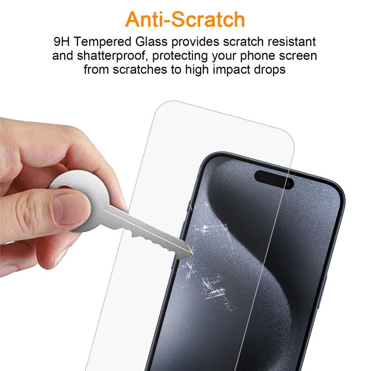 For iPhone 15 Plus / 15 Pro Max 10pcs xDfind 0.26mm 9H 2.5D Middle Aluminum Tempered Glass Film