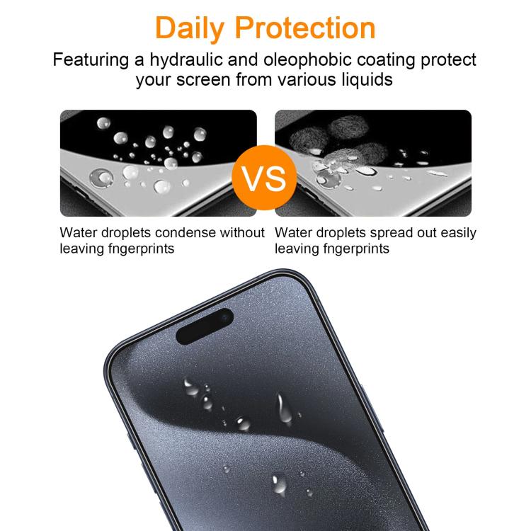 For iPhone 15 Plus / 15 Pro Max 10pcs xDfind 0.26mm 9H 2.5D Middle Aluminum Tempered Glass Film