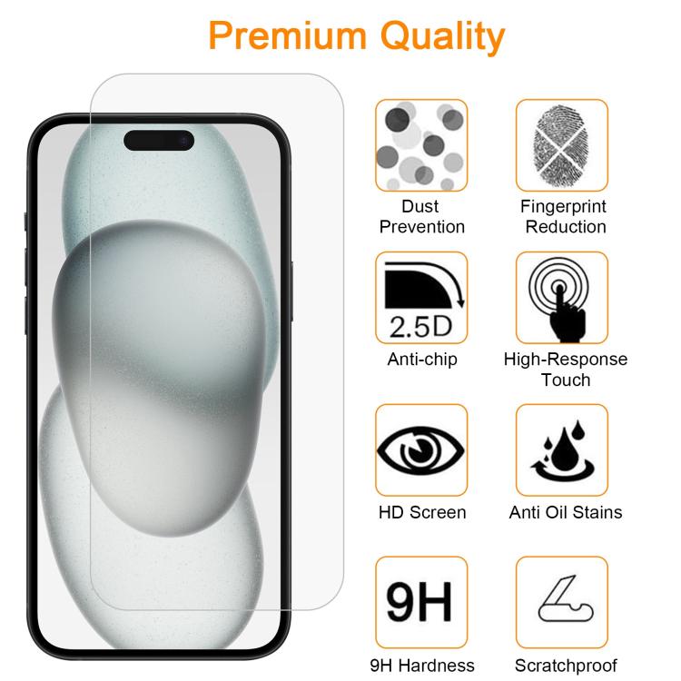 For iPhone 15 / 15 Pro 10pcs xDfind 0.26mm 9H 2.5D Middle Aluminum Tempered Glass Film