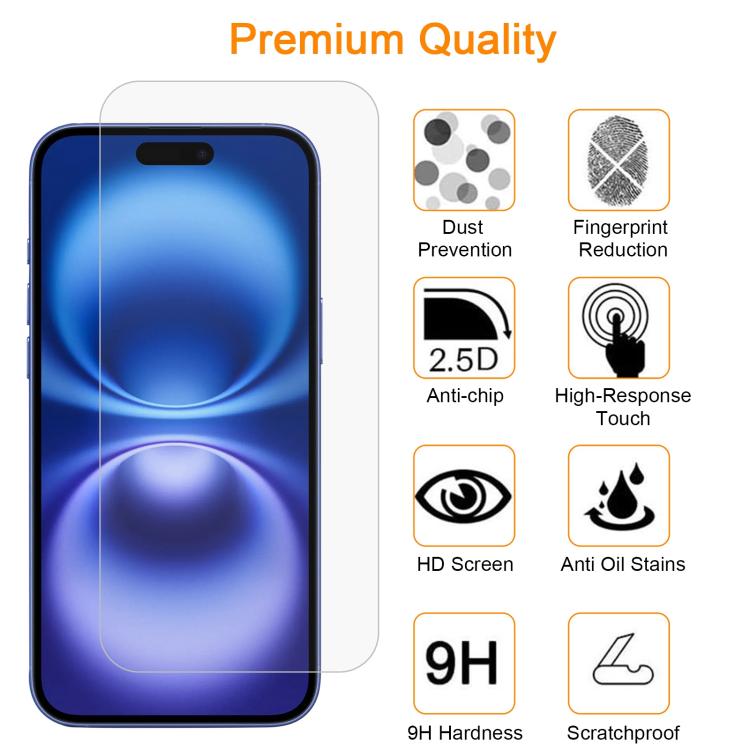 For iPhone 16 10pcs xDfind 0.26mm 9H 2.5D Middle Aluminum Tempered Glass Film