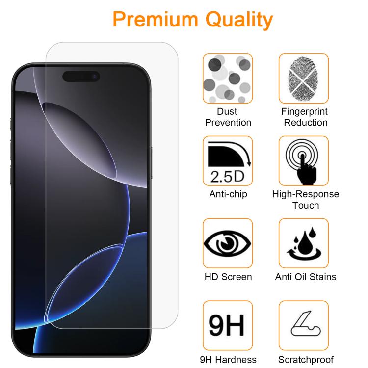 For iPhone 16 Pro 10pcs xDfind 0.26mm 9H 2.5D Middle Aluminum Tempered Glass Film