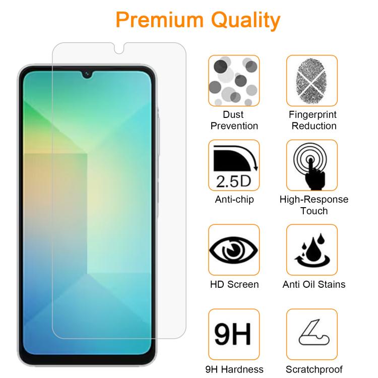 For Samsung Galaxy A06 5G 10pcs xDfind 0.26mm 9H 2.5D Middle Aluminum Tempered Glass Film