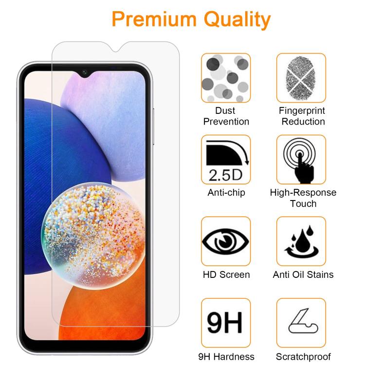 For Samsung Galaxy A14 4G / 5G / M14 10pcs xDfind 0.26mm 9H 2.5D Middle Aluminum Tempered Glass Film