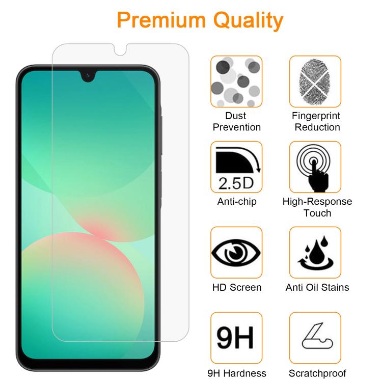 For Samsung Galaxy A26 5G / M16 5G 10pcs xDfind 0.26mm 9H 2.5D Middle Aluminum Tempered Glass Film