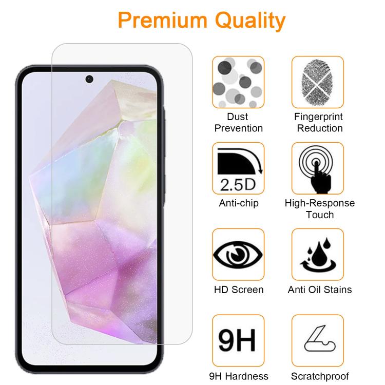 For Samsung Galaxy A35 / M35 / A36 10pcs xDfind 0.26mm 9H 2.5D Middle Aluminum Tempered Glass Film