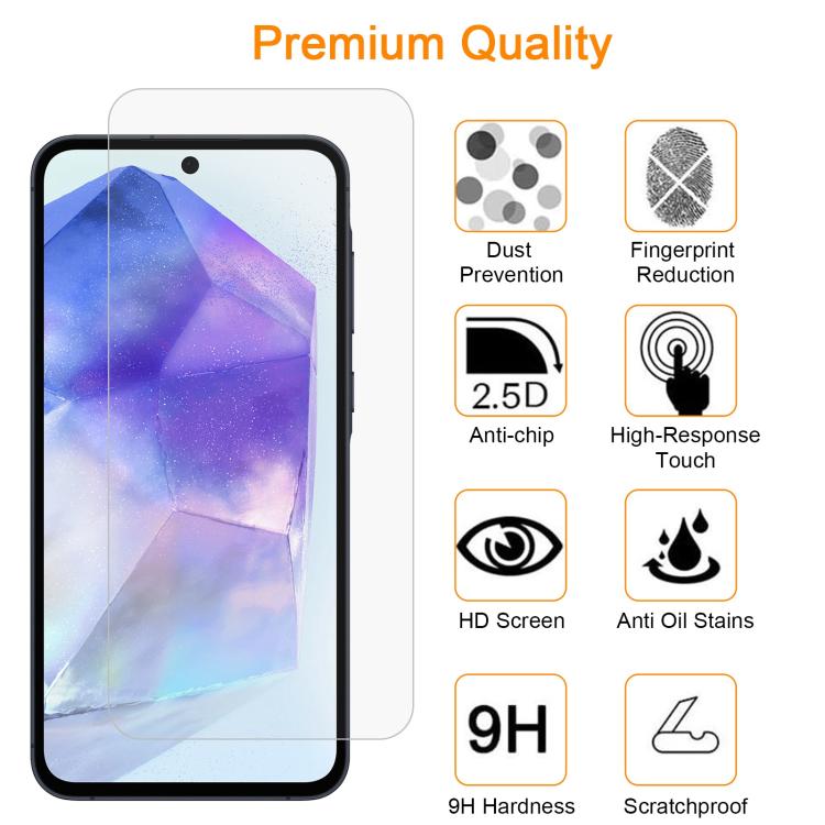 For Samsung Galaxy A55 5G 10pcs xDfind 0.26mm 9H 2.5D Middle Aluminum Tempered Glass Film