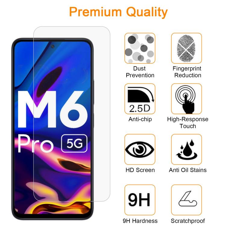For Xiaomi Poco M6 / Redmi 13R 10pcs xDfind 0.26mm 9H 2.5D Middle Aluminum Tempered Glass Film