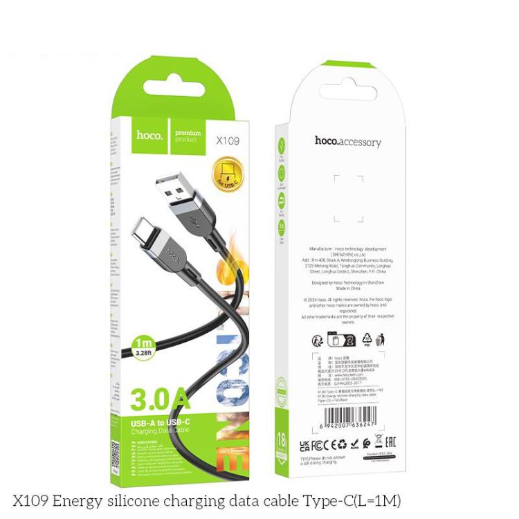 hoco X109 Energy 1m Silicone Fast Charging Data Cable, Interface:USB to Type-C