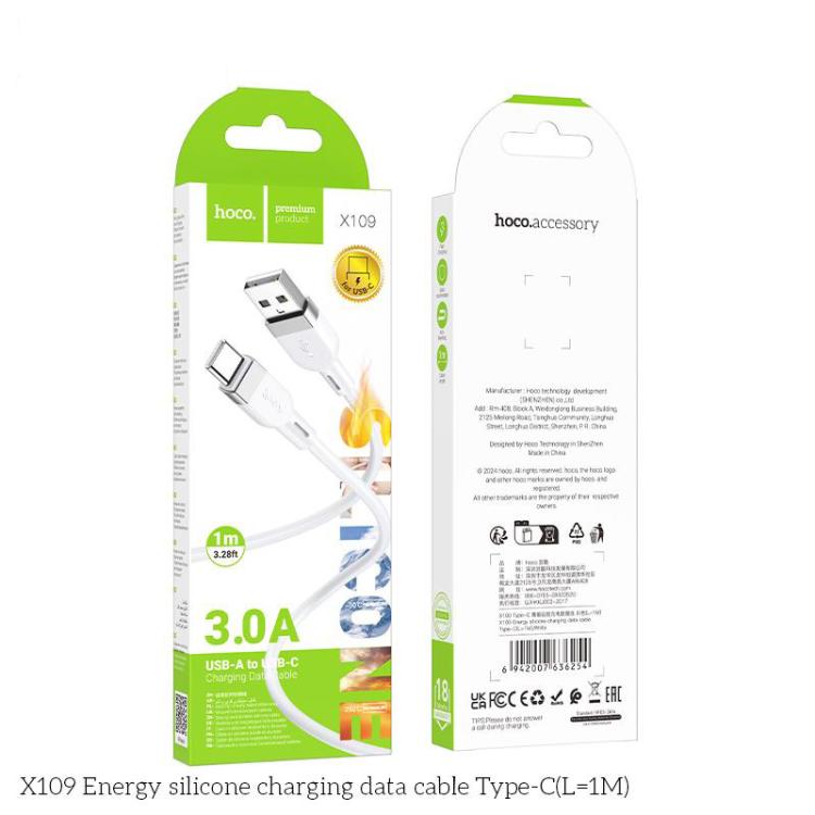 hoco X109 Energy 1m Silicone Fast Charging Data Cable, Interface:USB to Type-C