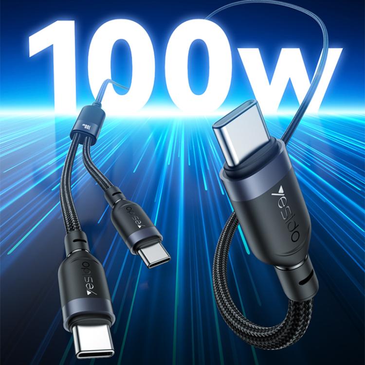 Yesido CA92 100W 5A USB-C / Type-C to Dual Type-C 2 in 1 Charging Cable, Length:1.2m - Black