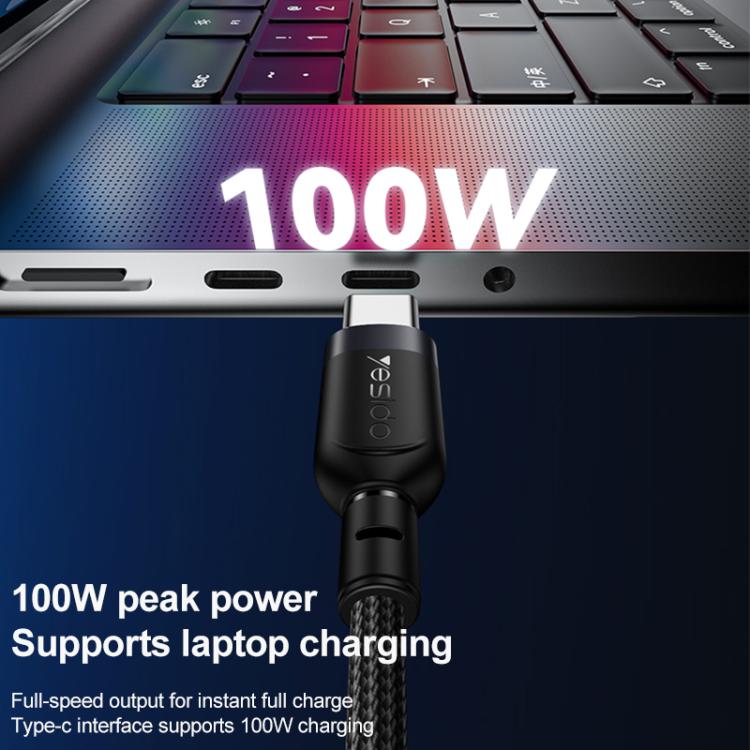 Yesido CA92 100W 5A USB-C / Type-C to Dual Type-C 2 in 1 Charging Cable, Length:1.2m - Black