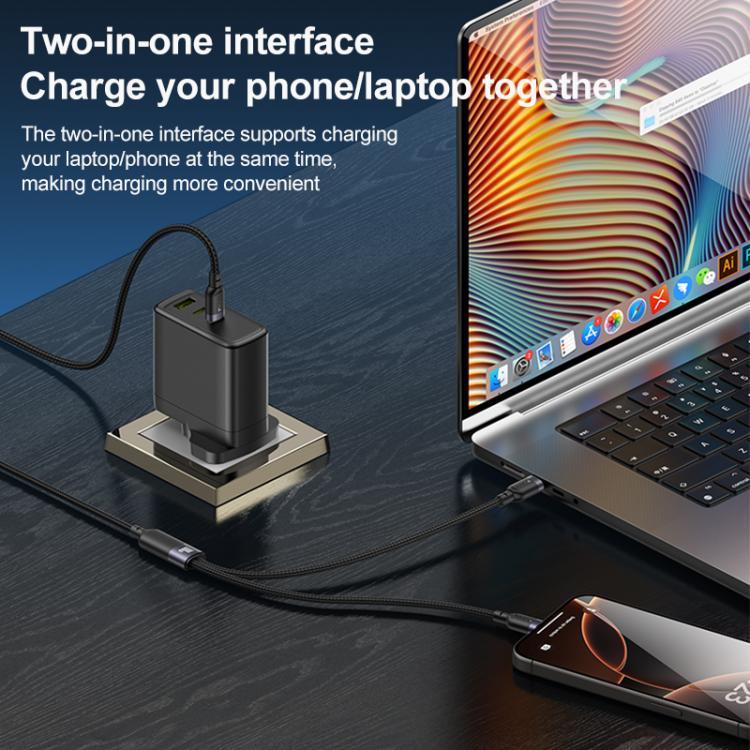 Yesido CA92 100W 5A USB-C / Type-C to Dual Type-C 2 in 1 Charging Cable, Length:1.2m - Black