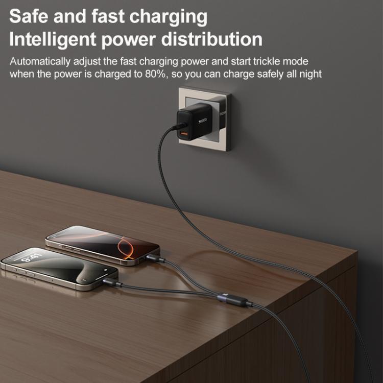 Yesido CA92 100W 5A USB-C / Type-C to Dual Type-C 2 in 1 Charging Cable, Length:1.2m - Black