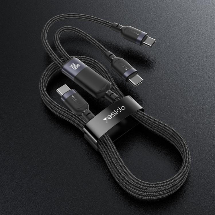 Yesido CA92 100W 5A USB-C / Type-C to Dual Type-C 2 in 1 Charging Cable, Length:1.2m - Black