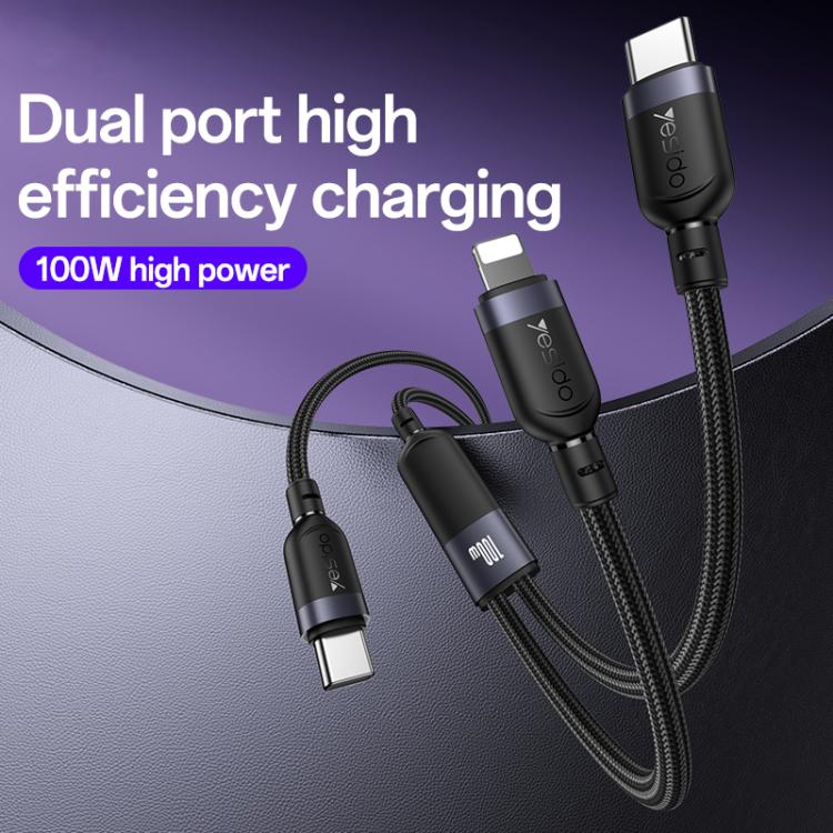 Yesido CA90 100W USB-C / Type-C to 8 Pin, Type-C 2 in 1 Charging Cable, Length:1.2m - Black