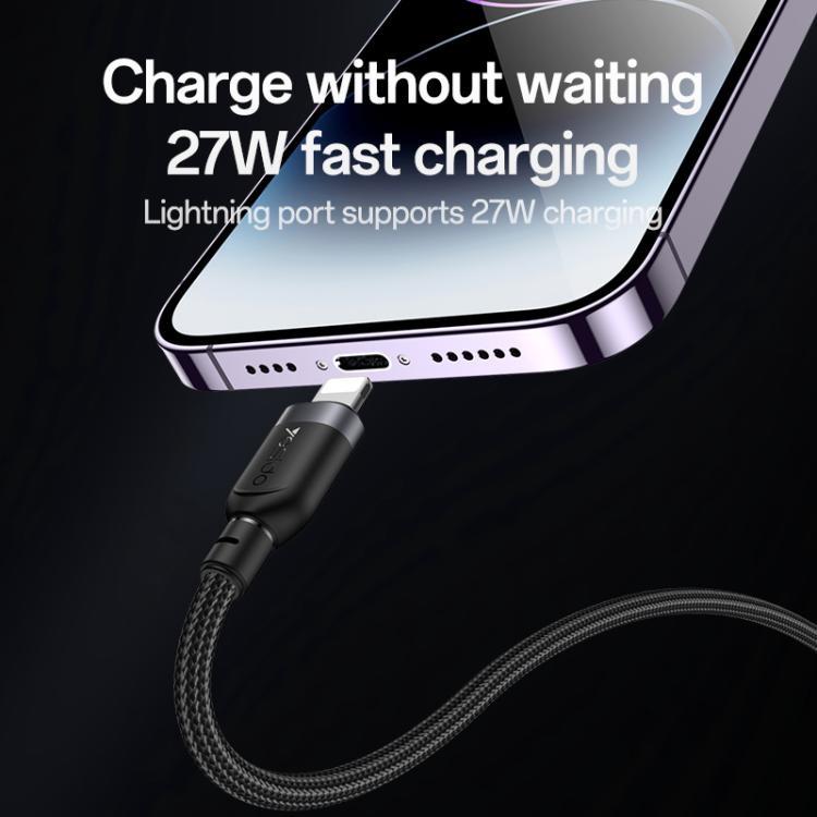 Yesido CA90 100W USB-C / Type-C to 8 Pin, Type-C 2 in 1 Charging Cable, Length:1.2m - Black