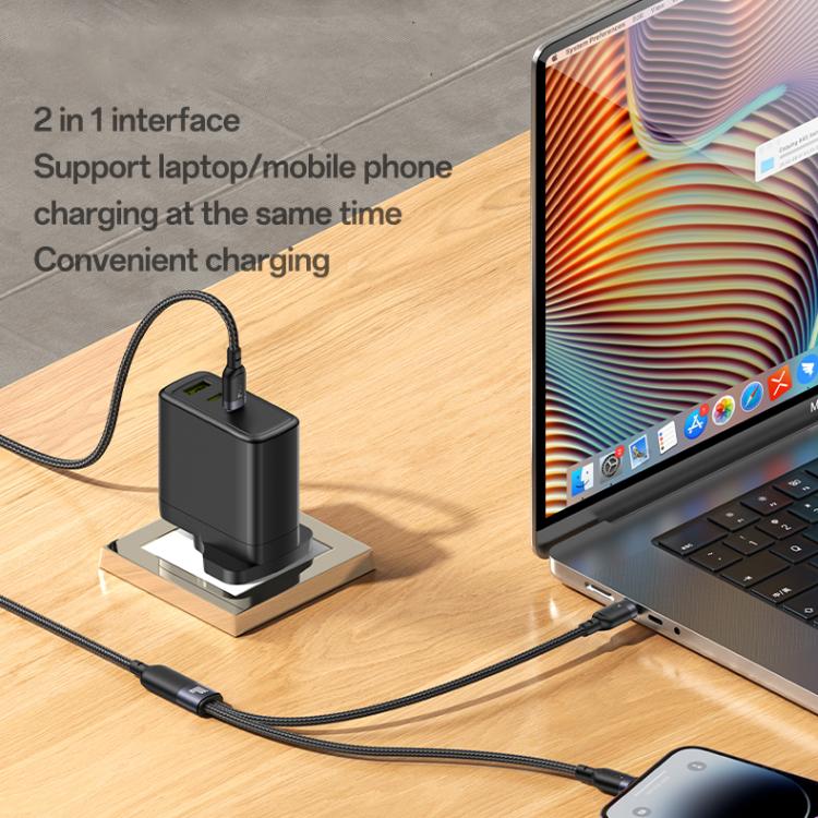 Yesido CA90 100W USB-C / Type-C to 8 Pin, Type-C 2 in 1 Charging Cable, Length:1.2m - Black