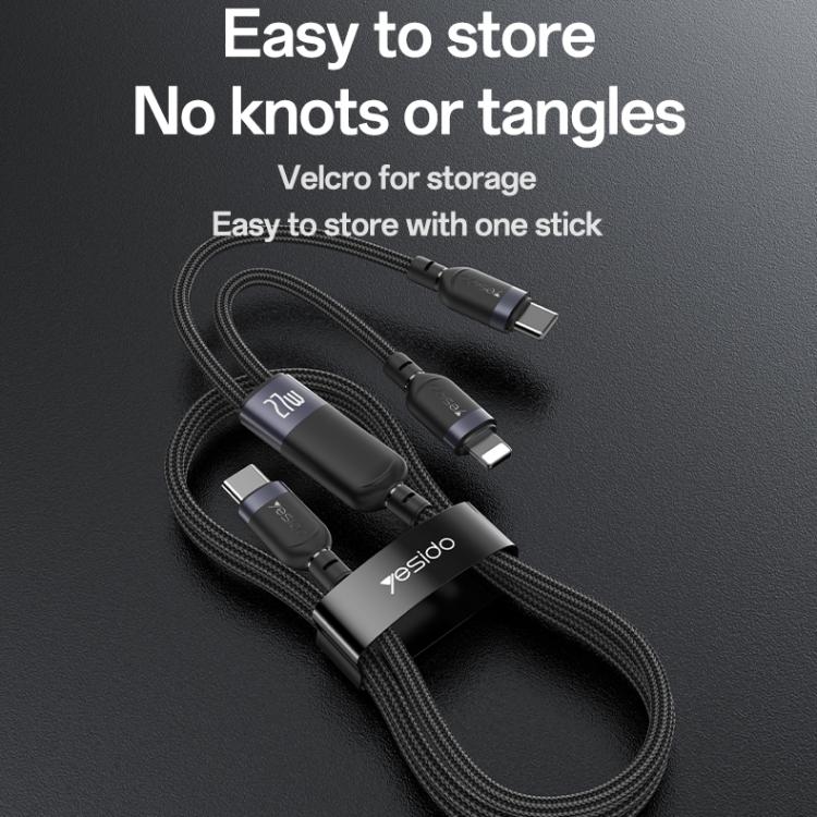 Yesido CA90 100W USB-C / Type-C to 8 Pin, Type-C 2 in 1 Charging Cable, Length:1.2m - Black