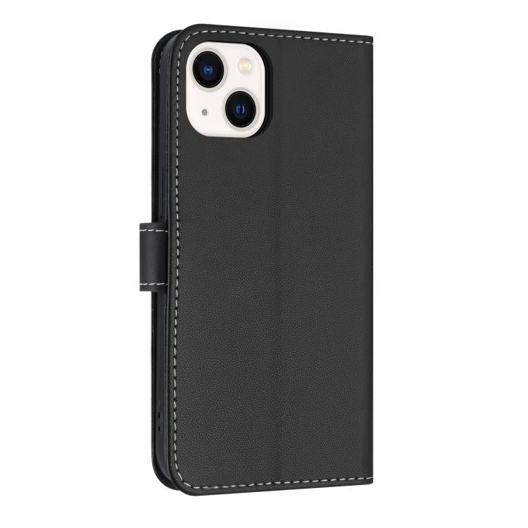 For iPhone 14 / 13 Metal Bow Leather Phone Case with Hand Strap
