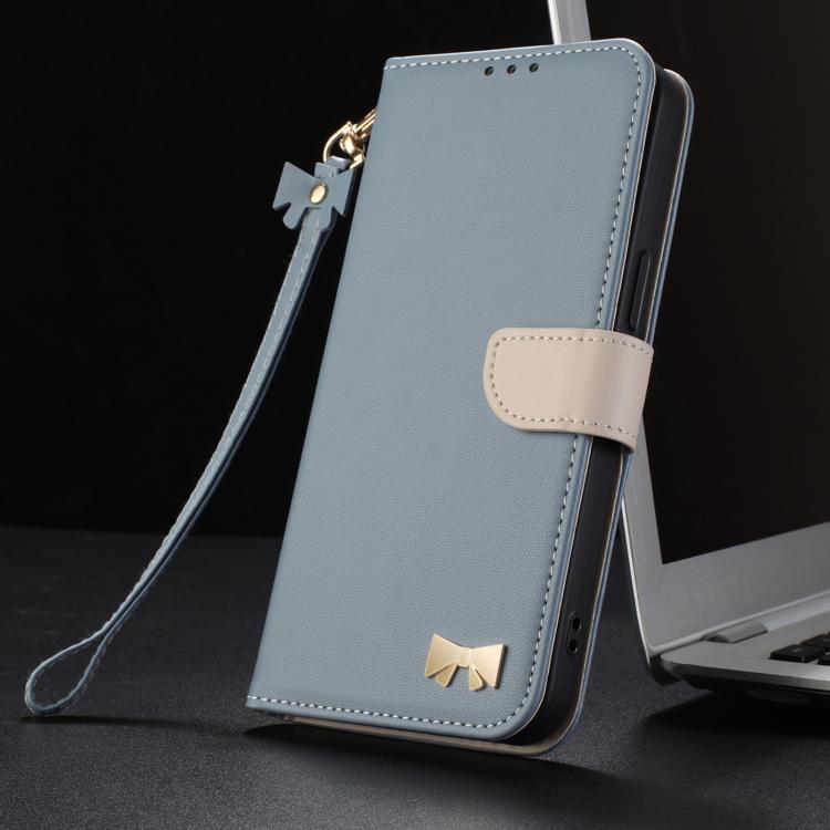 For iPhone 12 Pro Max Metal Bow Leather Phone Case with Hand Strap