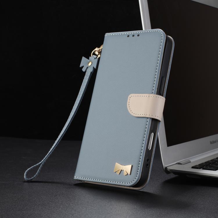 For iPhone 17 Pro Metal Bow Leather Phone Case with Hand Strap