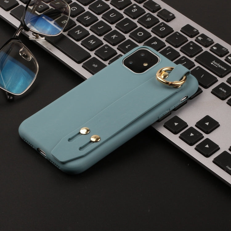 For iPhone 12 mini Shockproof Solid Color TPU Case with Wristband