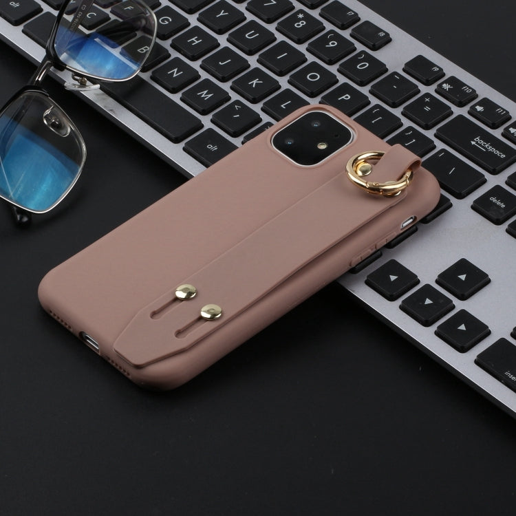 For iPhone 12 / 12 Pro Shockproof Solid Color TPU Case with Wristband