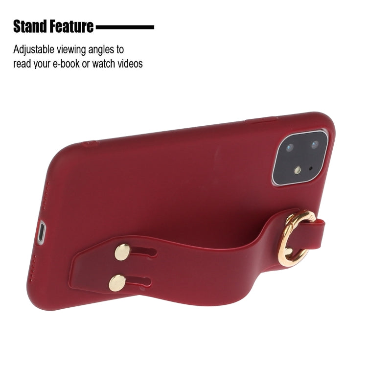 For iPhone 12 / 12 Pro Shockproof Solid Color TPU Case with Wristband