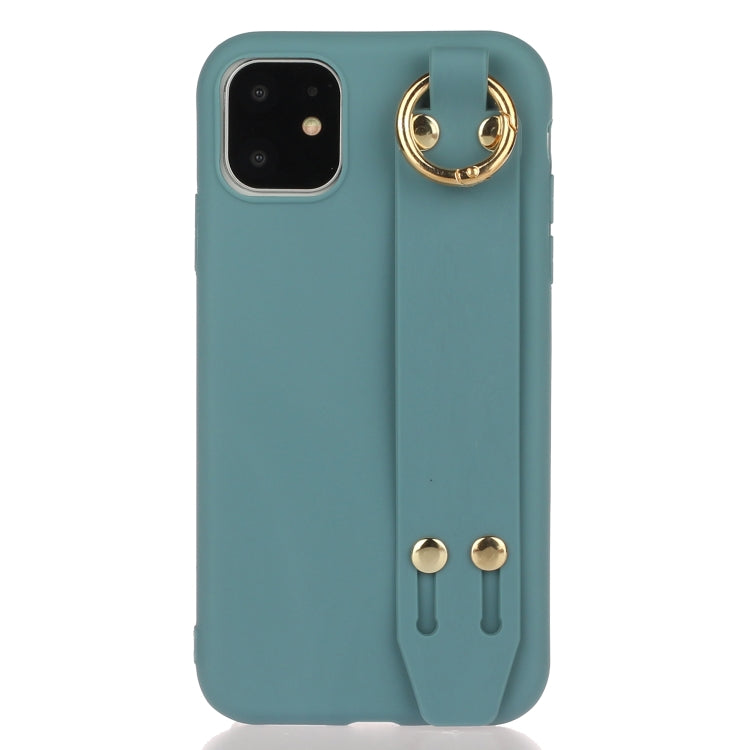 For iPhone 12 / 12 Pro Shockproof Solid Color TPU Case with Wristband