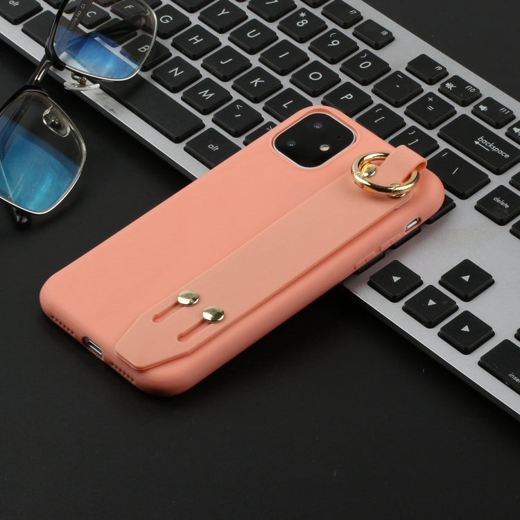 For iPhone 12 Pro Max Shockproof Solid Color TPU Case with Wristband