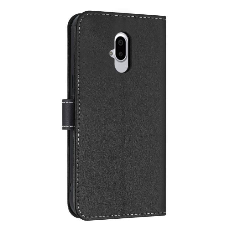 For Fujitsu Arrows F-52B Metal Bow Leather Phone Case with Hand Strap