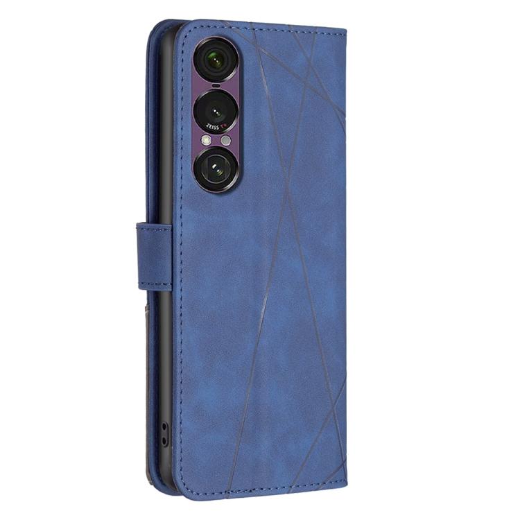 For Sony Xperia 1 VII Magnetic Buckle Rhombus Texture Leather Phone Case